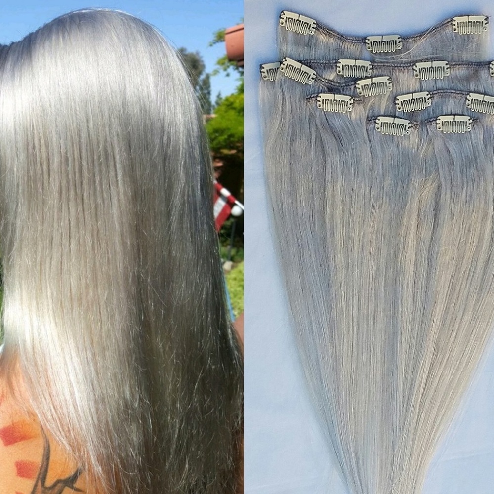 24" 100% Clip in Human Hair Extensions 7Pcs,14 clips # Light Ash Blonde - Picture 1 of 2